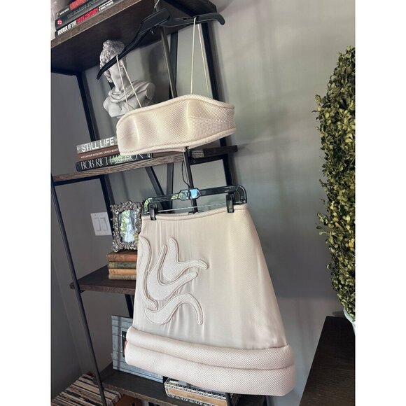 Adriana Degreas Vintage Lily Solid Applique Skirt Top SET Beige Womens Size Medi - Picture 7 of 10